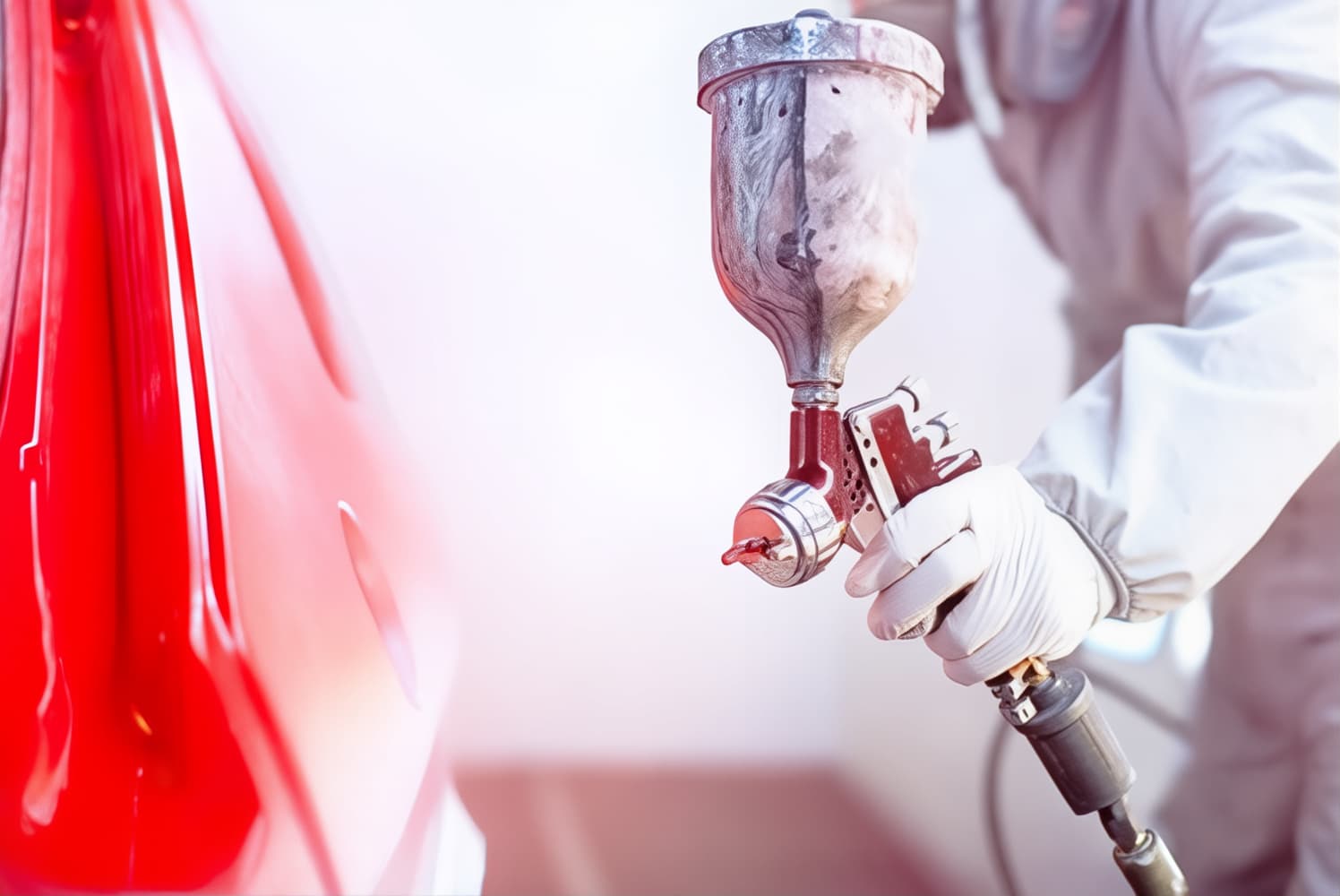 Person painting car red